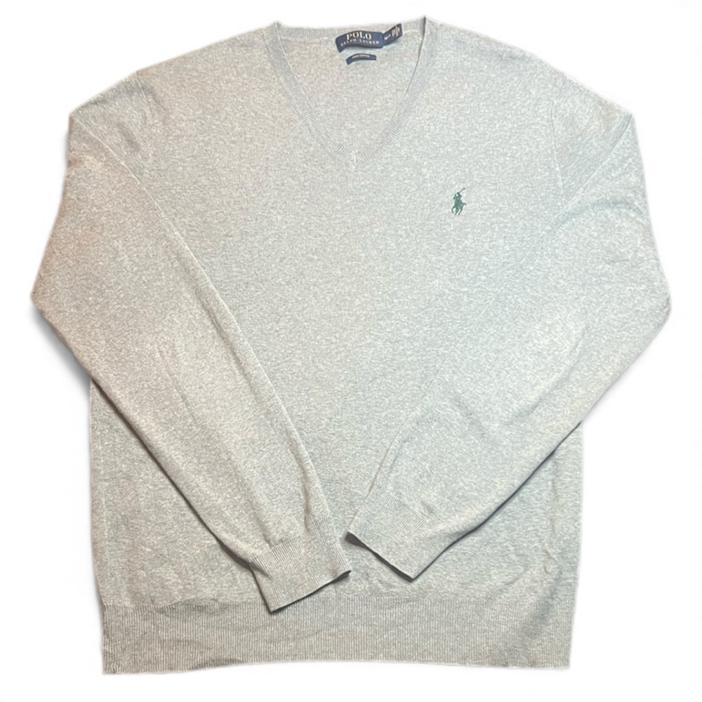 Polo by Ralph Lauren Light Gray V-Neck Sweater with Green Pony